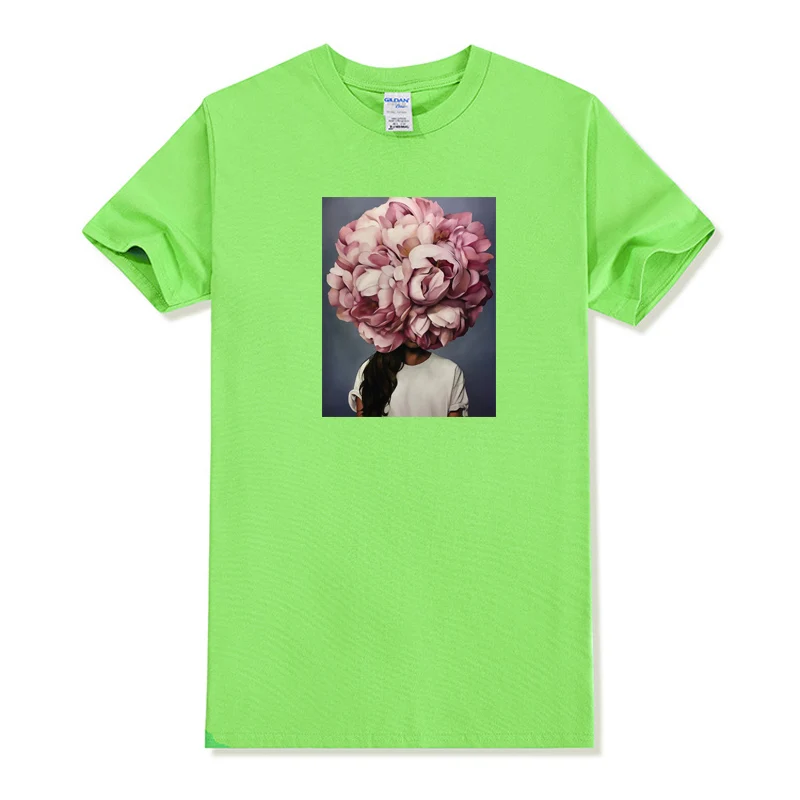 light green Модная Новая женская футболка, забавная классная женская футболка с цветочным принтом, хлопок, футболка с круглым вырезом размера плюс, одежда 100 кг - Цвет: light green