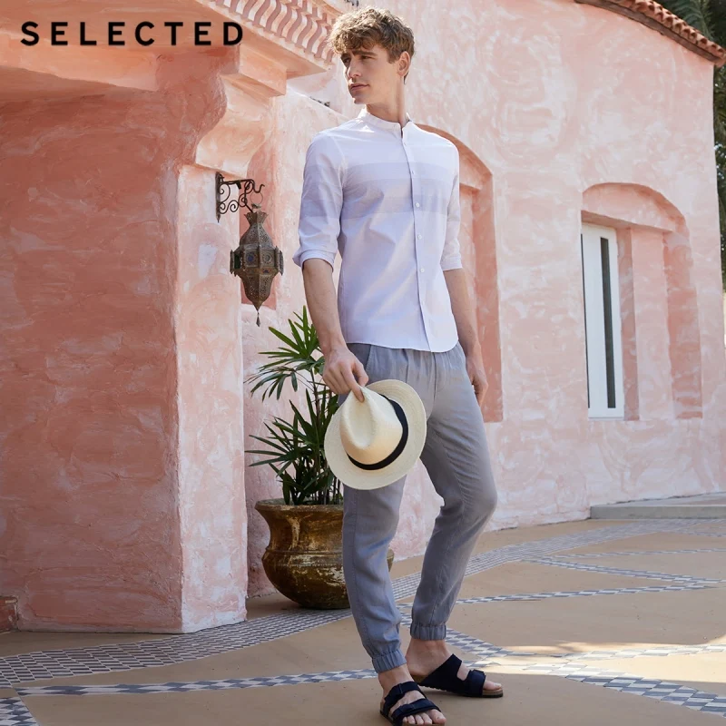 Отборные мужские хлопок Slim Fit полосатый 3/4 рукава белая рубашка S | 419131512