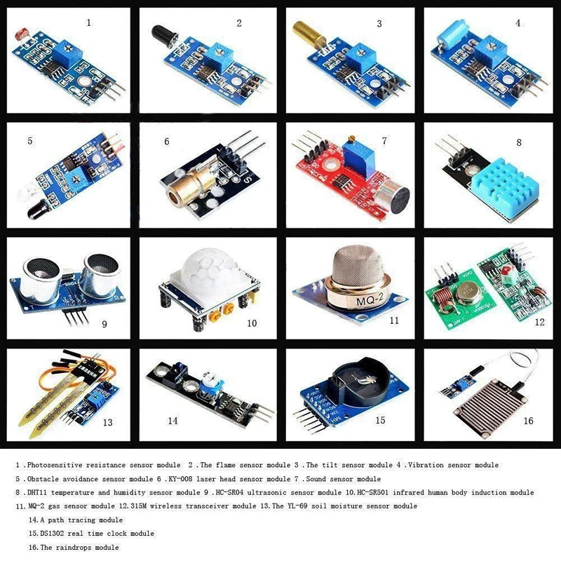 16 шт./лот комплект сенсорной платы для Arduino starter Diy Kit Raspberry Pi 3/2 Модель B 16 датчик отслеживания температуры дождя