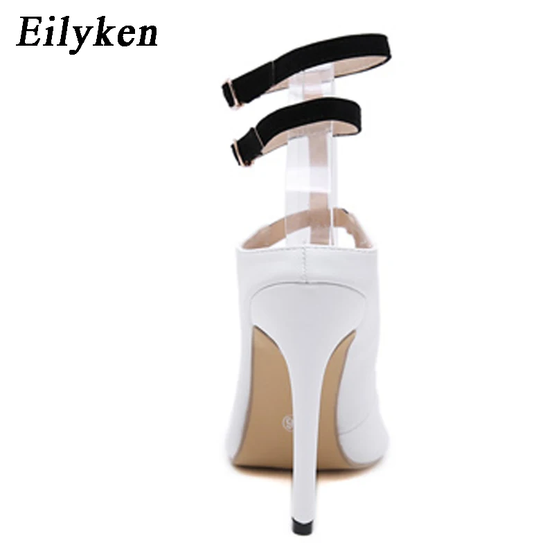 Eilyken/; дизайн; белые туфли-лодочки на высоком каблуке 12 см; модные сандалии-гладиаторы с острым носком и пряжкой на ремешке; женская обувь на тонком каблуке