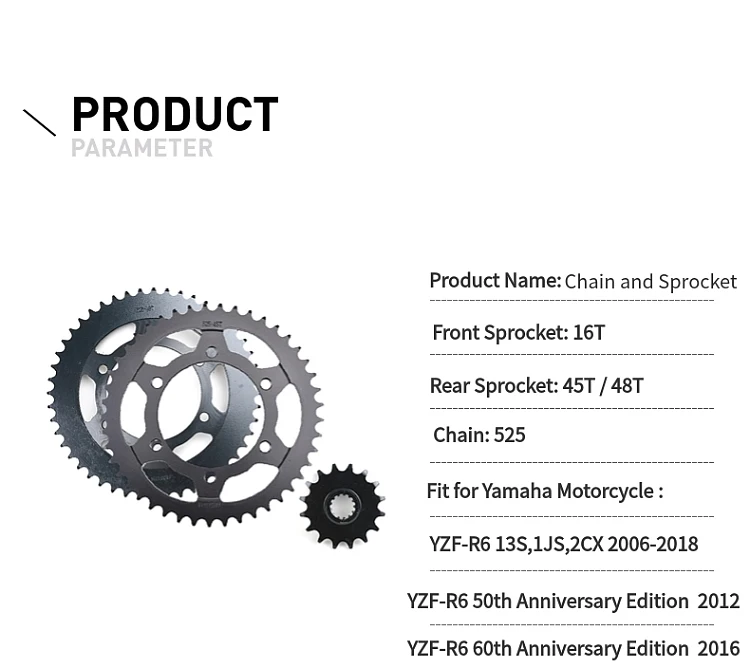 525 16T 45T 48T цепь мотоцикла и Передняя Задняя звездочка набор для Yamaha YZF600 YZF 600 R6 2006- YZF-R6 50th 60th юбилей