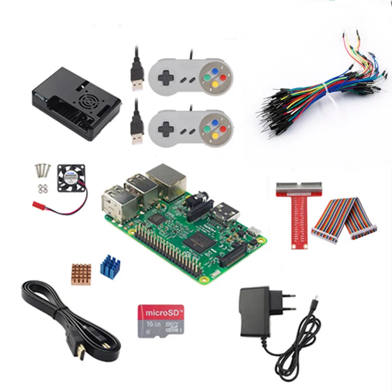 Raspberry Pi 3 + 16 г SD Card Адаптеры питания игровой контроллер HDMI кабель чехол тепла