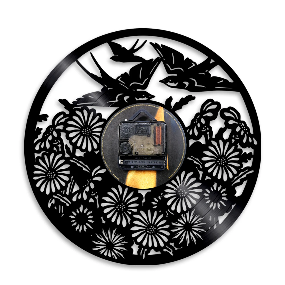  Birds Animals Vinyl Record Wall Clock Led Lighting Vintage Home Decor LP Art Handmade Gift For Bird Lovers | Дом и сад