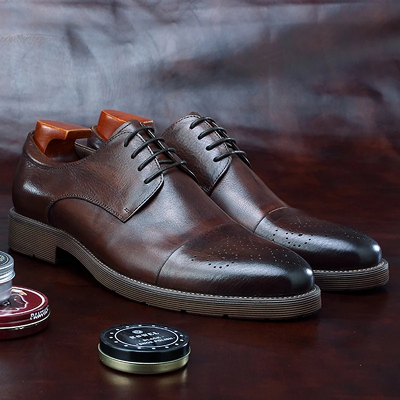 Мужская деловая обувь с круглым носком в стиле ретро из натуральной кожи