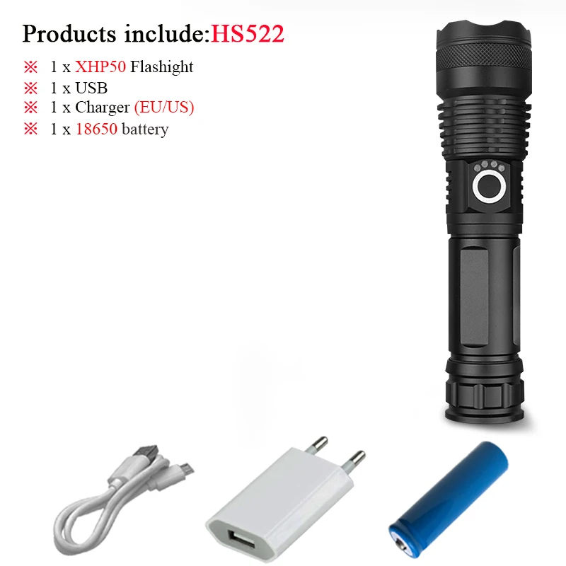 HS522B1 100000 люмен xhp70.2 Ультра мощный фонарик usb Zoom СВЕТОДИОДНЫЙ Фонарь охотничий xhp70 xhp50 18650 или 26650 перезаряжаемый аккумулятор - Испускаемый цвет: HS522B1