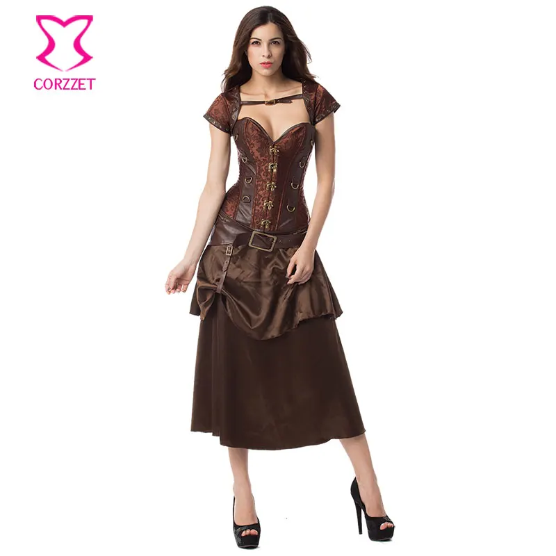 Женский коричневый корсет в стиле стимпанк с высоким бюстом платье Корсетная