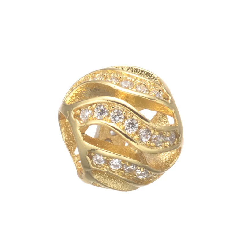 9*8 мм родиевый/золотой с розовым оттенком шар бусины полые Micro Pave Цирконий