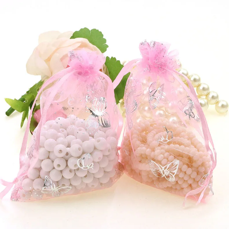Pink-2 50 шт./компл. 7x9 см Цвета: золотистый, розовое/бабочка из органзы мешки для ювелирных изделий, свадебный подарок мешок Mix Цвет на Рождество год вечерние праздничные Применение - Цвет: Pink-2