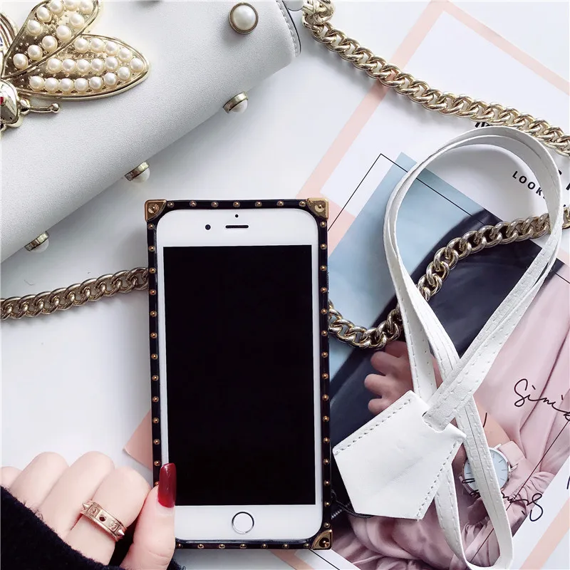 LUDI Europe Geometric Pattern Gold Button PU Phone Case For iphone 7 for X 6S 6 8 Plus Back Cover Luxury Fashion |