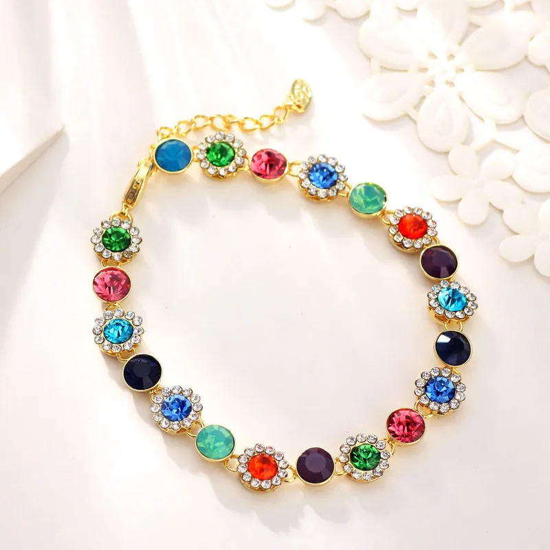 Neoglory кристалл и стразы очаровательный браслет красочные цветочные бусины