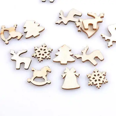 100Pcs Mixed Christmas Wood Chip Party Ornaments Stickers Xmas Tree Hanging Sticker Decoration | Дом и сад
