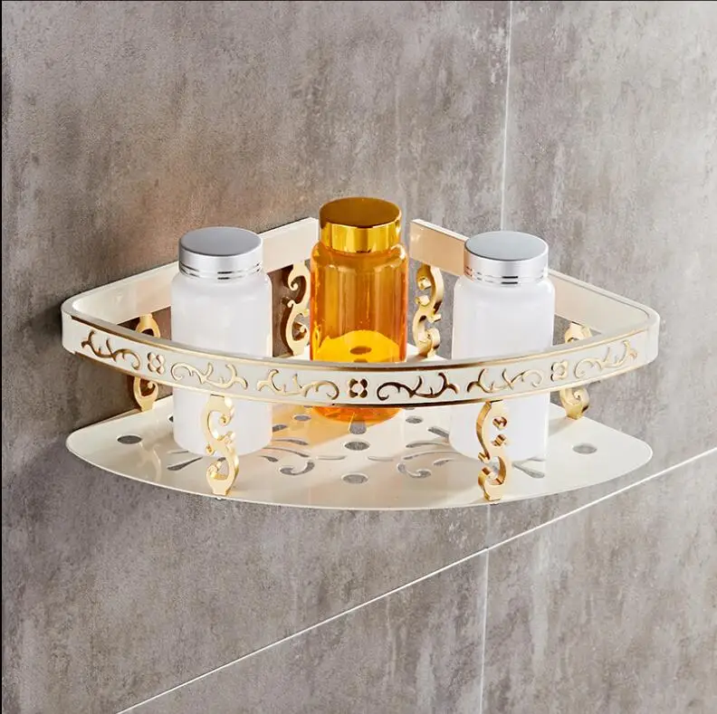 Wall Mounted Ivory and Gold Aluminum Bathroom Shelf Bath Shower corner shelf Soap Holder building material | Обустройство дома