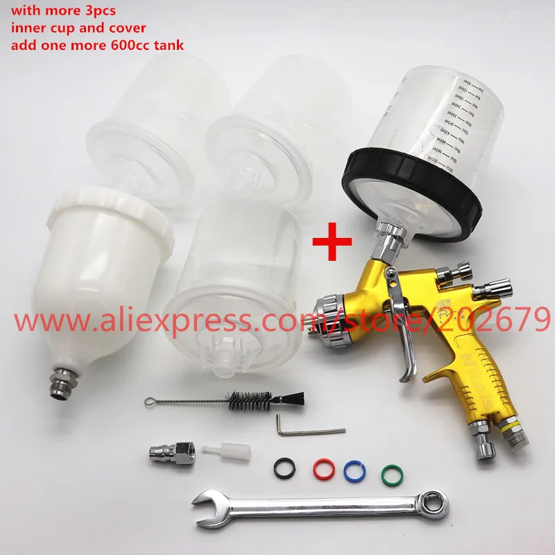 2 tank 3 inner Золотой краскопульт с PPS типа H/O быстрая фиксация чашки краски пистолет Смешивания Краски чашки GTI/TTS воздушный краскопульт для водной воздушной краски - Цвет: 2 tank 3 inner