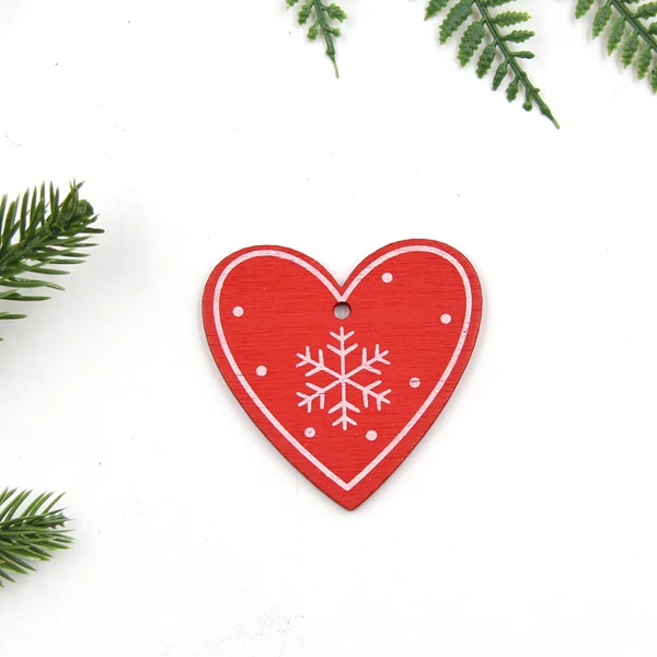 Red Heart A 12 шт./лот DIY белые и красные рождественские печатные деревянные подвески, украшения для детей, рождественские подарки, украшения для елки - Цвет: Red Heart A