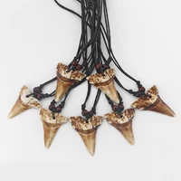 12pcs brown faux yak bone shark teeth charm pendant jewelry black wax cord pendant necklace jewelry for fashion women men bijoux