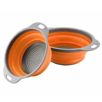 Orange Round 2 шт. Складные дуршлаги, набор силиконовых кухонных корзин для фруктов, овощей, квадратные корзины, складные ситечки, корзина для мытья, фильтр - Цвет: Orange Round