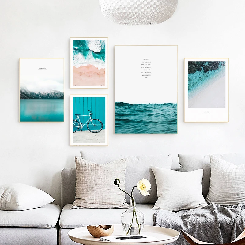 Современный Морской пейзаж горный велосипед A4 холст живопись плакаты и принты