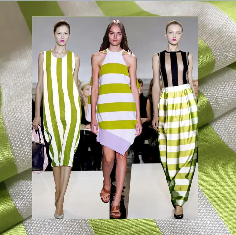 

Bright green spring fashion fabrics show stripe cloth