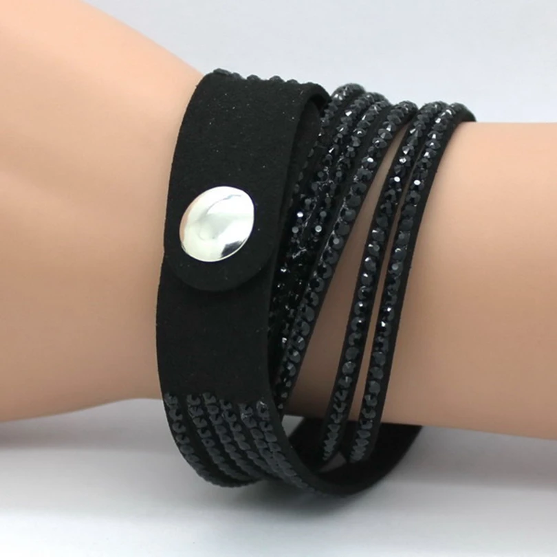 Женские кожаные браслеты XQNI черные с кристаллами модные стразы мозаикой