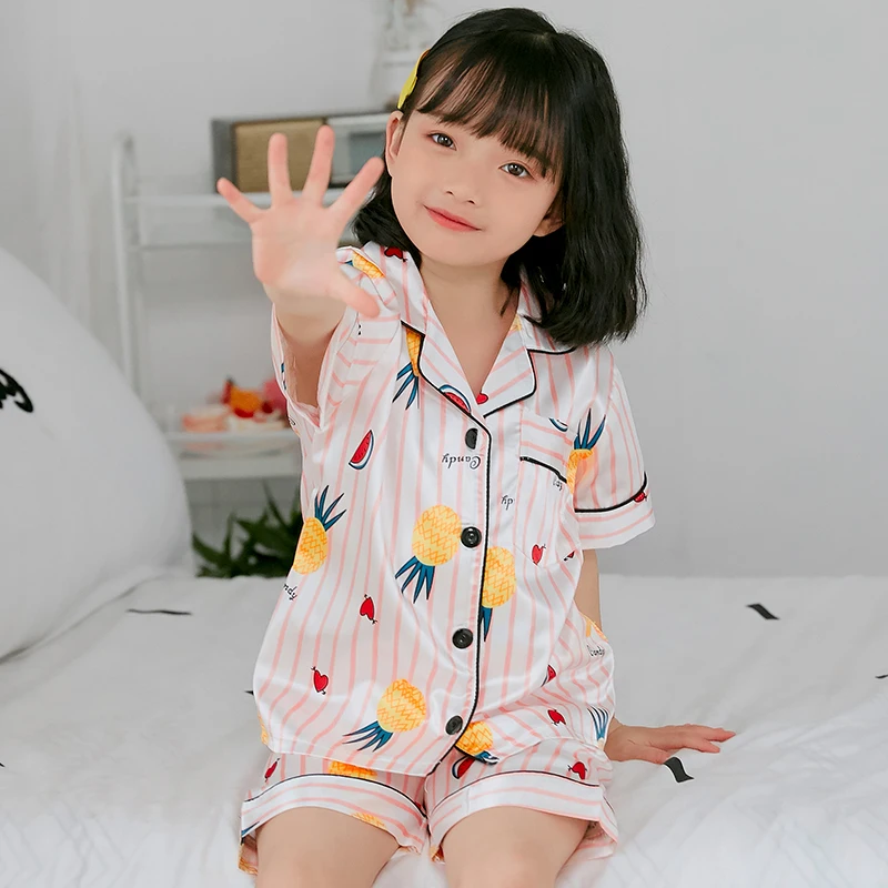 Детский Пижамный костюм 2019 г. летний Шелковый комплект домашней одежды для