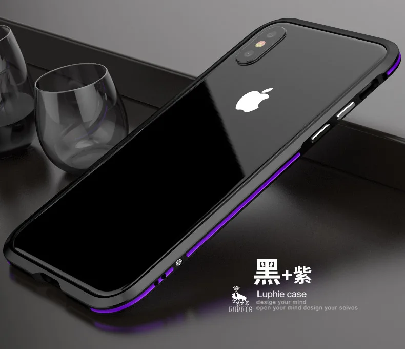 black purple Luphie алюминиевый бампер крышка корпуса ля iPhone X Роскошный металлический каркас чехол для iPhone X крышка Защитный экран для iPhone 10 тонкий - Цвет: black purple
