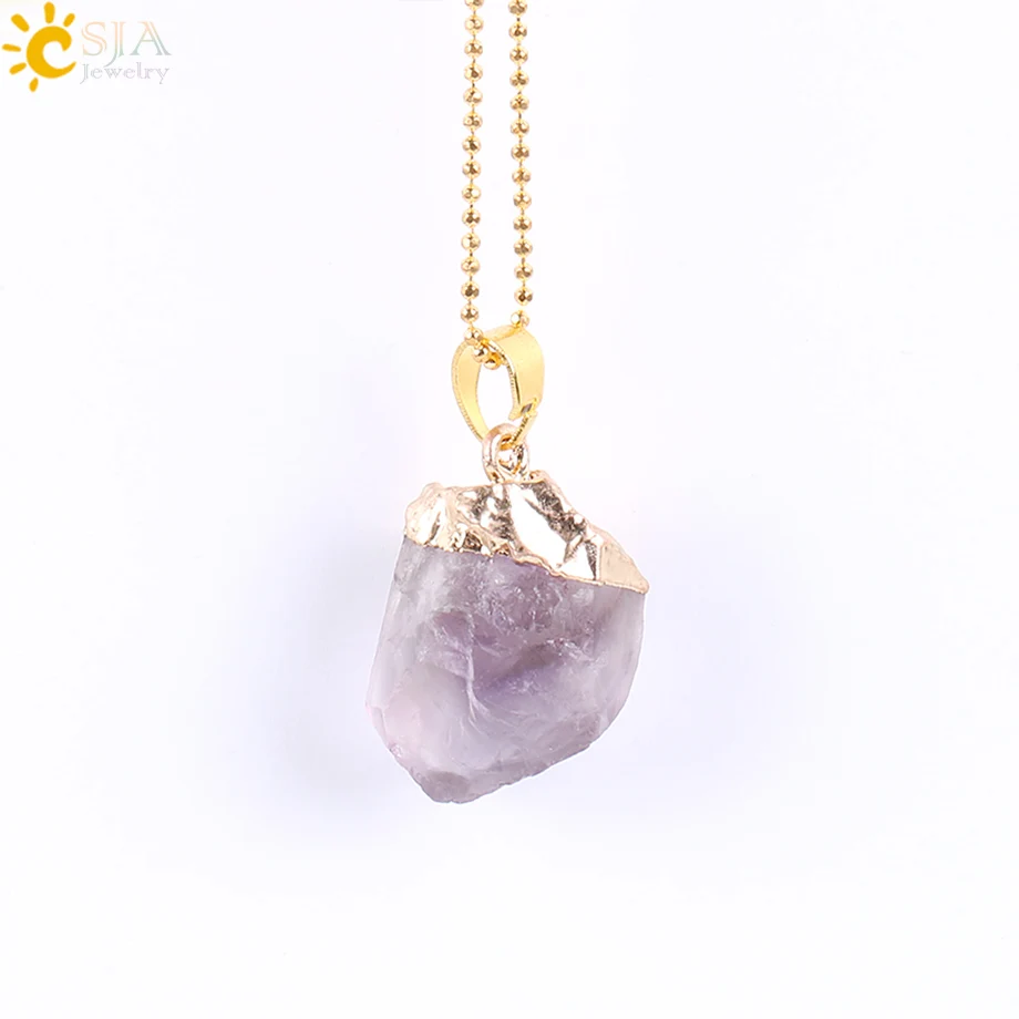 Кварцевые ожерелья и подвески CSJA золотого цвета с натуральным фиолетовым
