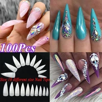 100pcsset acrylic french type long false nails tip diy womens beauty half cover oval point nail supplies for professionals