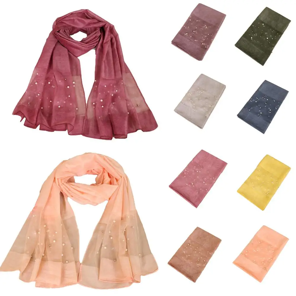 Women Long Scarf Wrap Shawl Ladies Beaded Large Soft Scarves Arab Headscarf Muslim Hijab Islamic Turban Stole 190*85CM | Тематическая