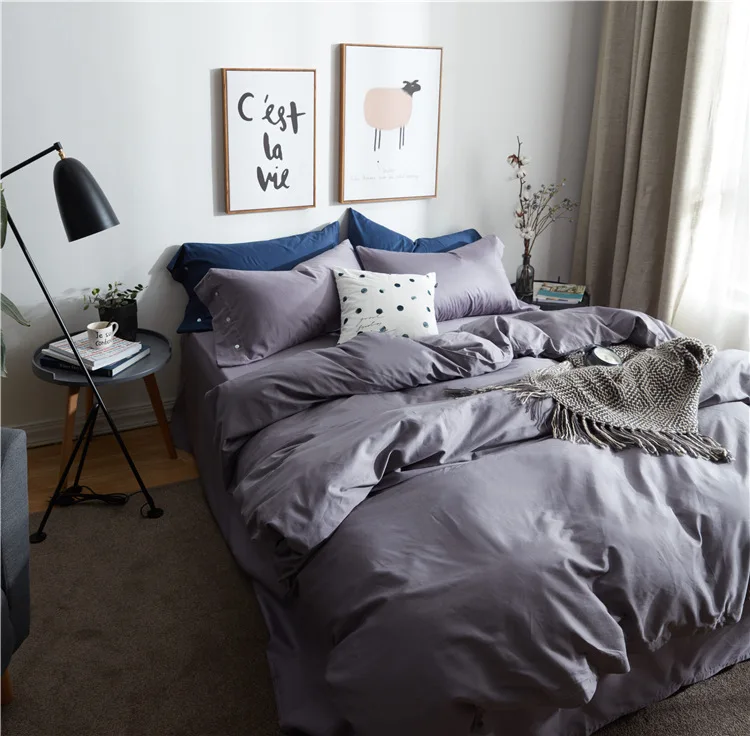 

60 Count Egyotion Cotton Pure Color Cotton Satin Bedding Set 100% Cotton Duvet Cover Set Bed Linen Bedding
