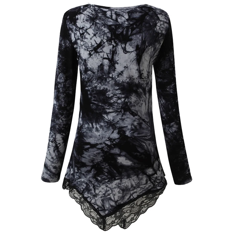 Женщин Печатных Долго Майка Женщины Повседневная Черный Нерегулярные Хем Топы