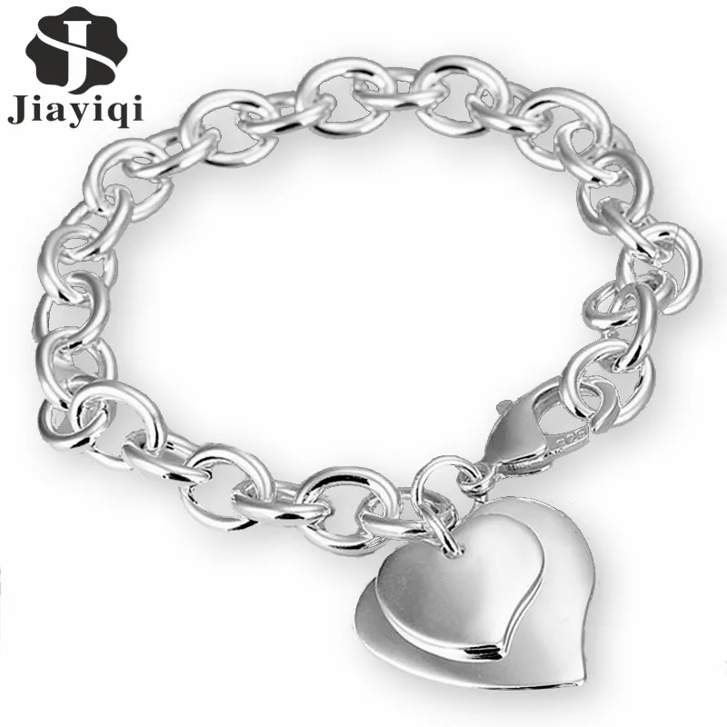 Jiayiqi 2017 Новый серебряный цвет ювелирные изделия в форме сердца браслеты для