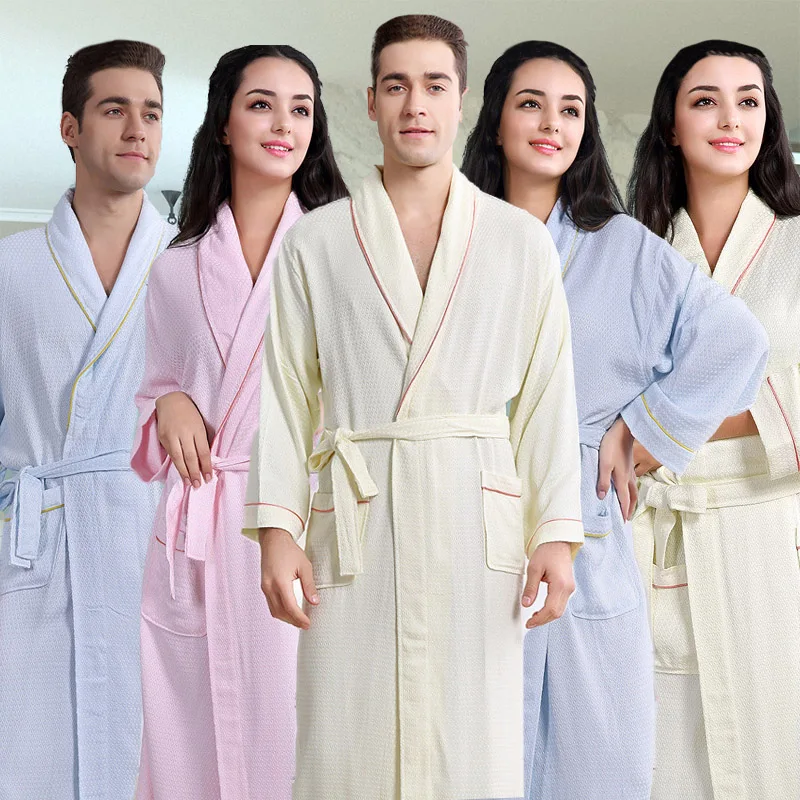 

Hot Sale summer long Soft Home waffle cotton Bamboo Bathrobe