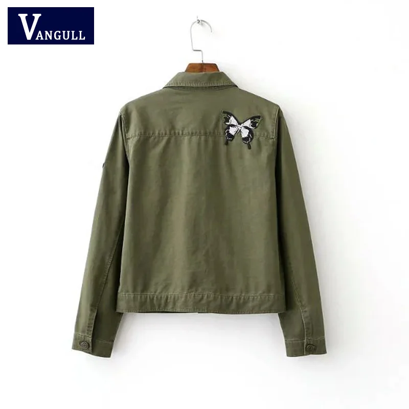2017 Весна Army Green куртка с бабочками и цветами вышитые женщин Высокое качество