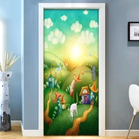 77x200cm 3d cartoon castle door sticker wallpaper for kids room children bedroom furniture diy self adhesive door mural sticker