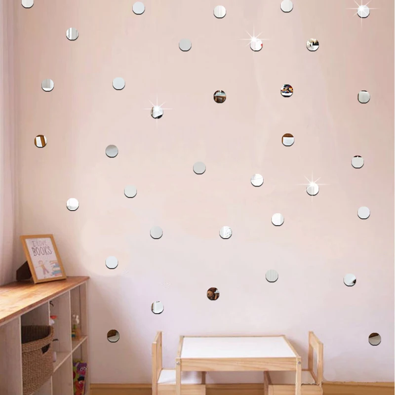 

50 pcs Dots Mirror Stickers 5*5cm Acrylic living room bedroom decoration Wall Sticker DIY removable Mirror Stickers