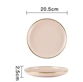 8 inch pink Роскошный керамический набор посуды однотонного темно-синего или розового цвета: обеденная тарелка+ тарелка с акцентом+ миски+ ложка золотого цвета - Цвет: 8 inch pink