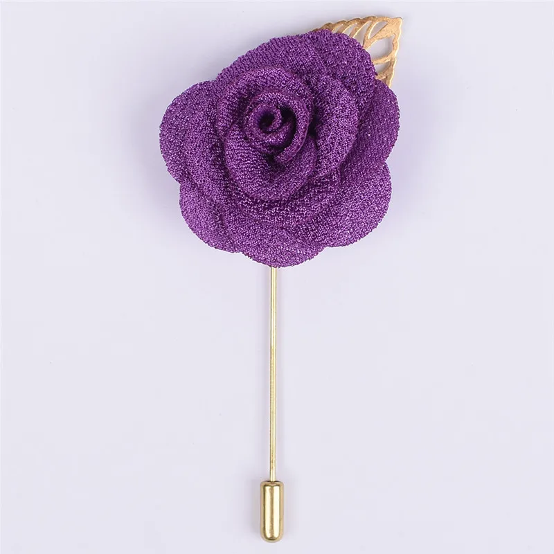 purple Золотой лист металлический лацкан булавка Женская лента цветок Бутоньерка Свадебный лучший для мужчин Кристалл корсаж булавка ювелирные изделия дешево XH011 - Цвет: purple