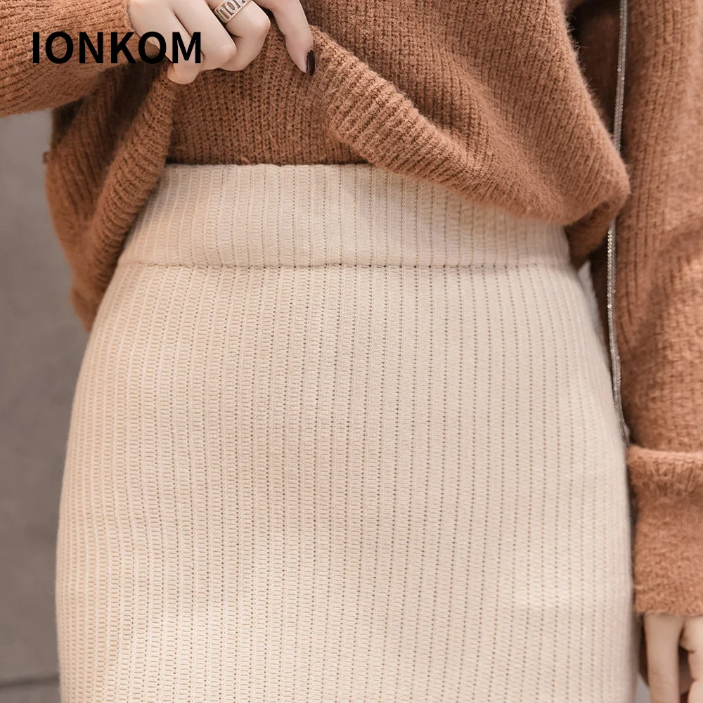 IONKOM/Офисная Женская Однотонная юбка средней длины с оборками и осенне-зимняя