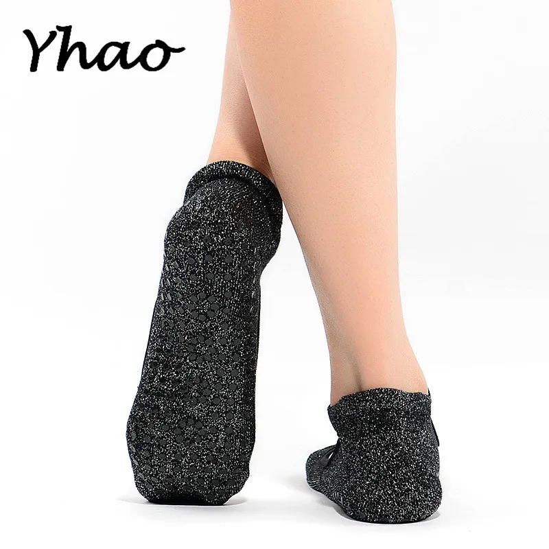 Yhao 100% cotton Yoga pilates socks Backless Ballet Terry Silver Deodorant Non-slip Floor sports 2017 New style | Спорт и