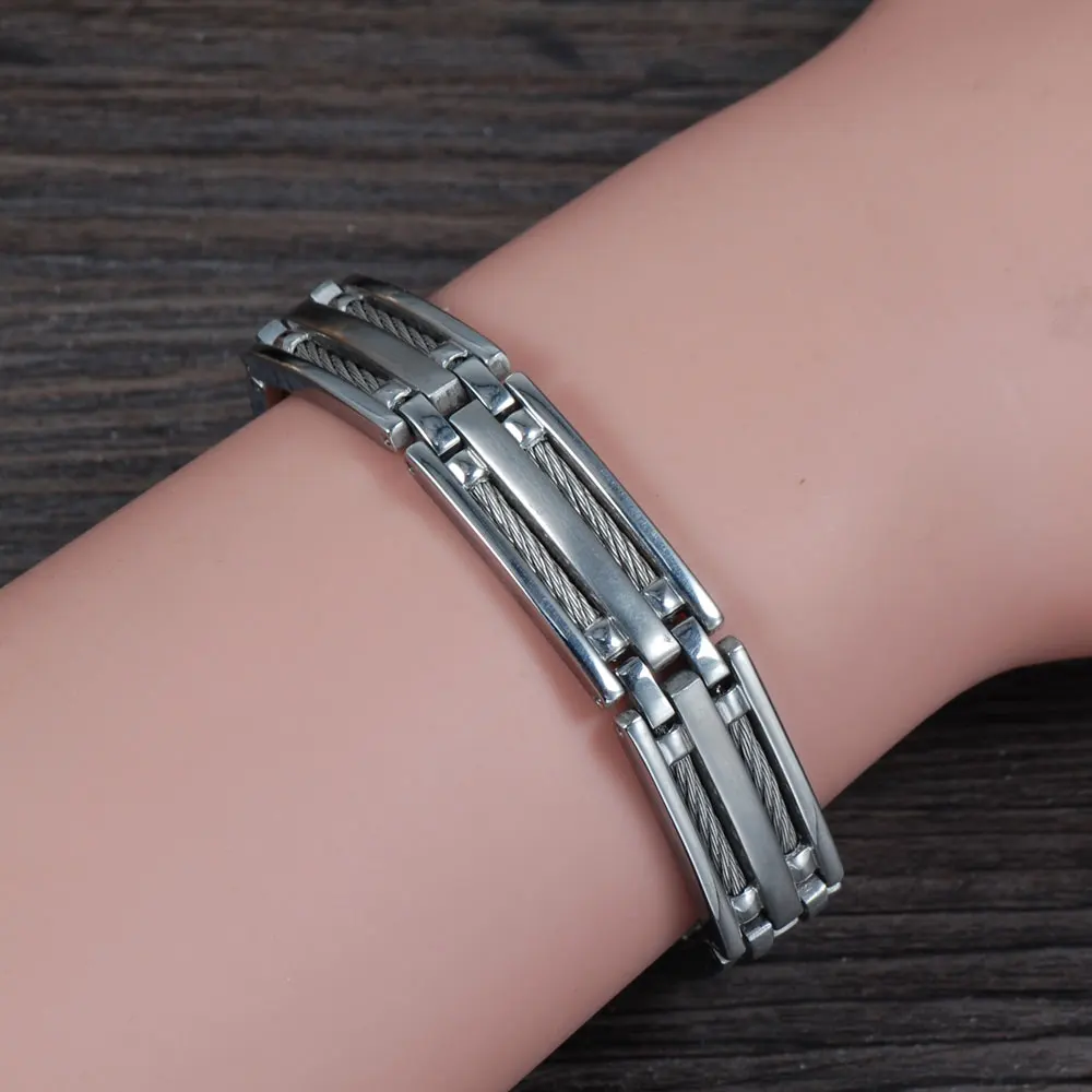 

Wollet Jewelry Stainless Steel Bracelet Bangle for Men Silver Color Fashion 21.5cm