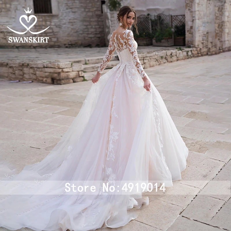Swanskirt модное свадебное платье с аппликацией 2020 круглым вырезом длинным рукавом а