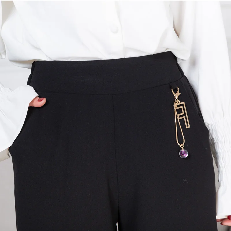 Женские новые летние широкие брюки повседневные свободные с высокой эластичной