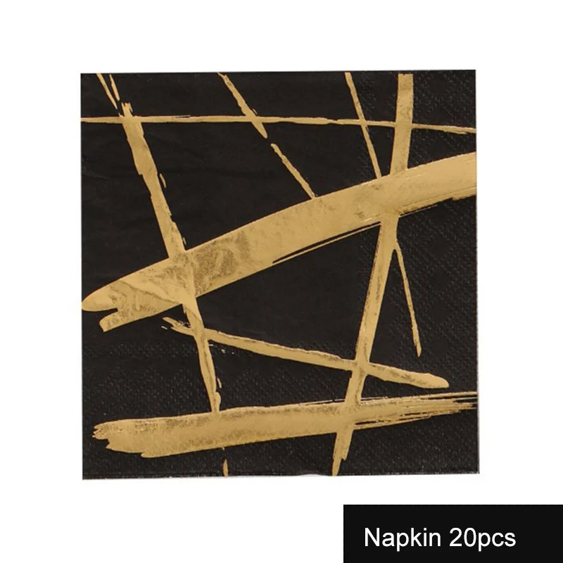 Napkin 20pcs Золотой черный одноразовый набор посуды бумажные тарелки для вечеринки салфетки чашки соломки для дней рождения вечерние Свадебные Рождественские украшения вечерние принадлежности - Цвет: Napkin 20pcs