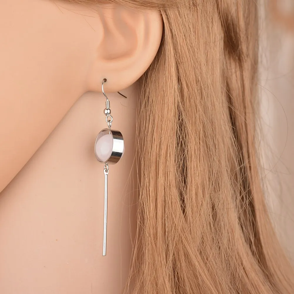 GEREIT Fashion Punk Jewelry Geometric Long Chain Hollow Circle Drop Earrings Trendy Pink Natural Stone Dangle Party Accessories | Украшения