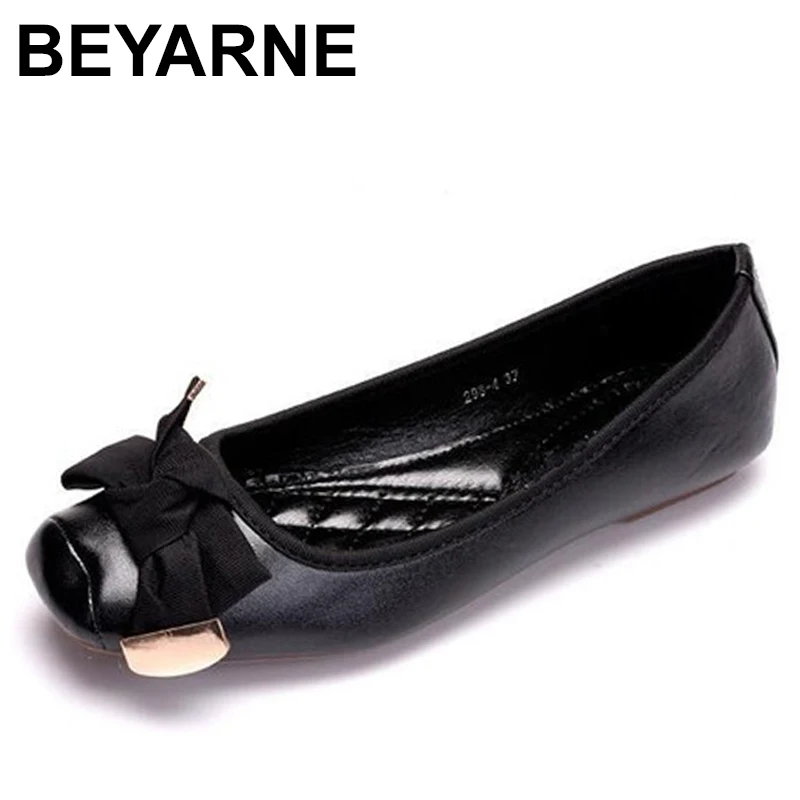 BEYARNENew Listing women flats shoes woman soft PUleather casual slip-on loafers ladies flat bow mocassin lady driving shoesE742