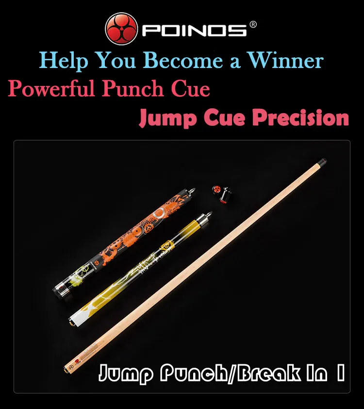New POINOS Punch&Jump Cue with Case Break Stick 14mm 147cm Canadian Maple 5A+ Wood Billiard Jump Cue Punch Stick Break Kit