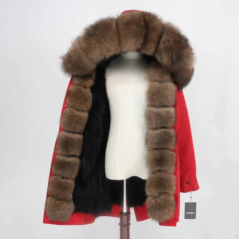 OFTBUY, водонепроницаемая парка, пальто из натурального меха, натуральный Лисий мех, капюшон, зимняя куртка для женщин, съемная верхняя одежда, уличная одежда, роскошная теплая