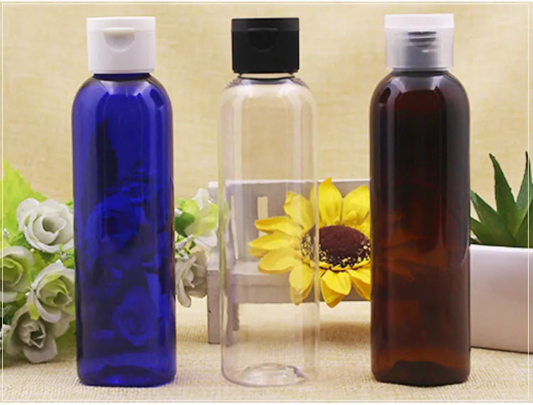 60X5 OZ синий/прозрачный/коричневый круглый флакон для лосьона с легкой откидной крышкой 150 мл дорожный шампунь банки