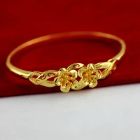 2 golden flower design bangle solid yellow gold filled bridal womens bangle
