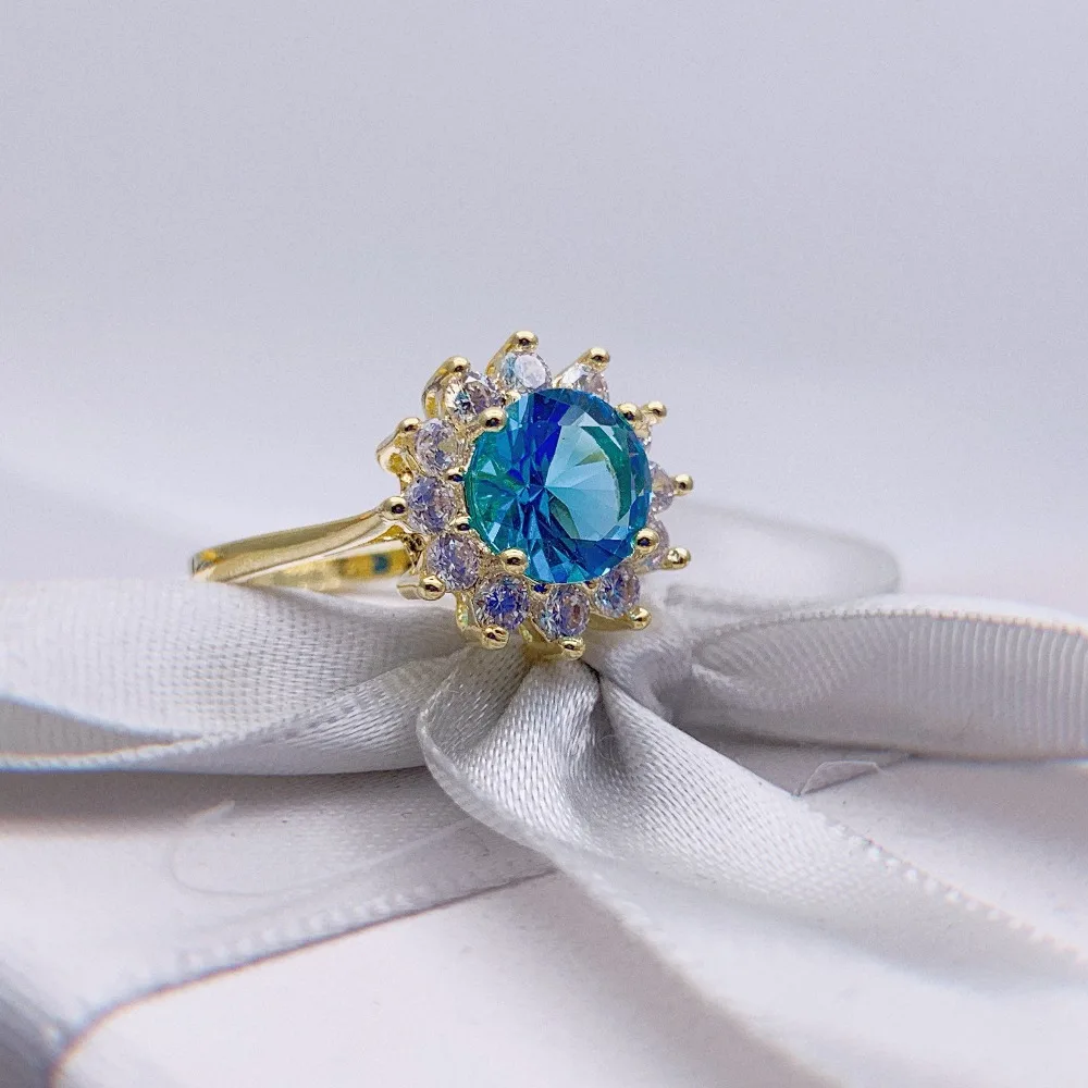 Anillos plata 925 para mujer модный тренд голубой цветок циркон очарование круглое Женское